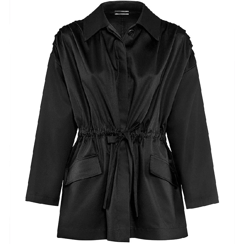 BLACK "JOELLA" JACKET WITH BRAIDED SHOULDERS AND DRAWSTRING Nylon Fabric Polyester Fabric Spandex Fabric