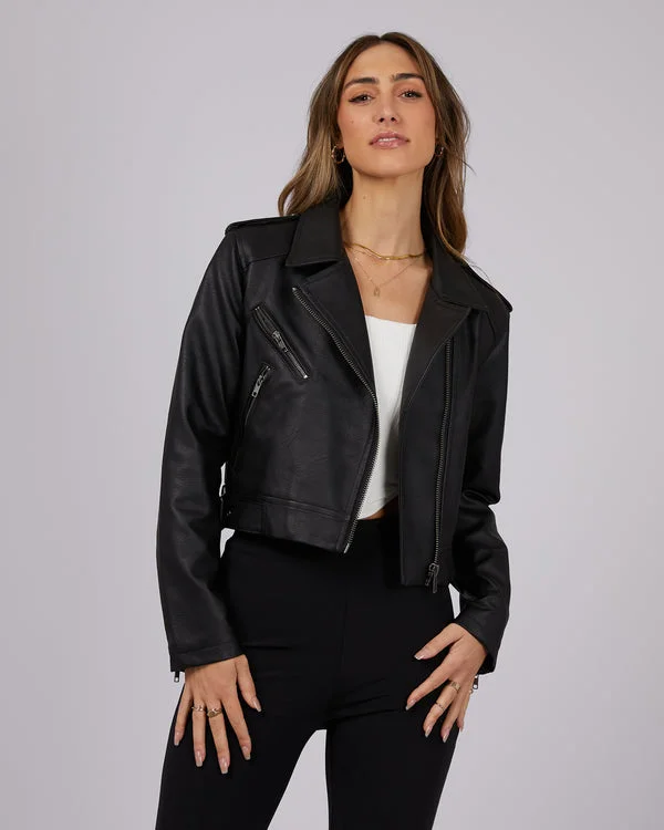 Jorge Demi Moto Jacket Black Front Pockets Side Pockets Patch Pockets