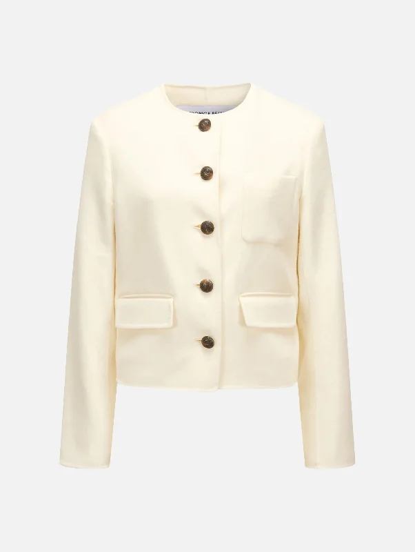 Lyssa Collarless Jacket in Ivory Satin Jacket Silk Jacket Chiffon Jacket