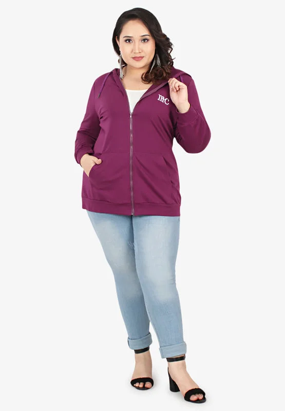 Honey Plus Size Hoodie Jacket - Magenta A-Line Jacket Boat Neck Shawl Collar