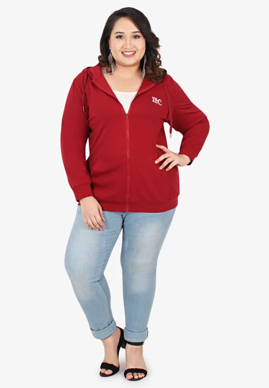 Honey Plus Size Hoodie Jacket - Red Insulated Jacket Fitted Jacket Loose Jacket