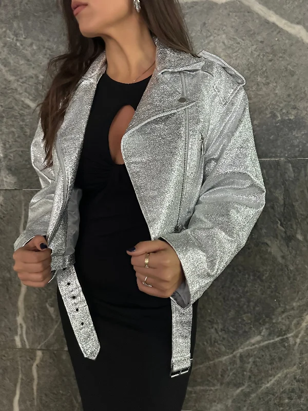 Metallic Crop Jacket Tailored Jacket Straight Jacket A-Line Jacket