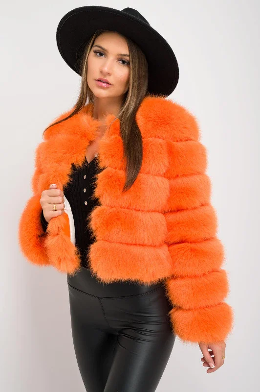 Orange Premium Faux Fur Jacket Wool Jacket Cashmere Jacket Tweed Jacket