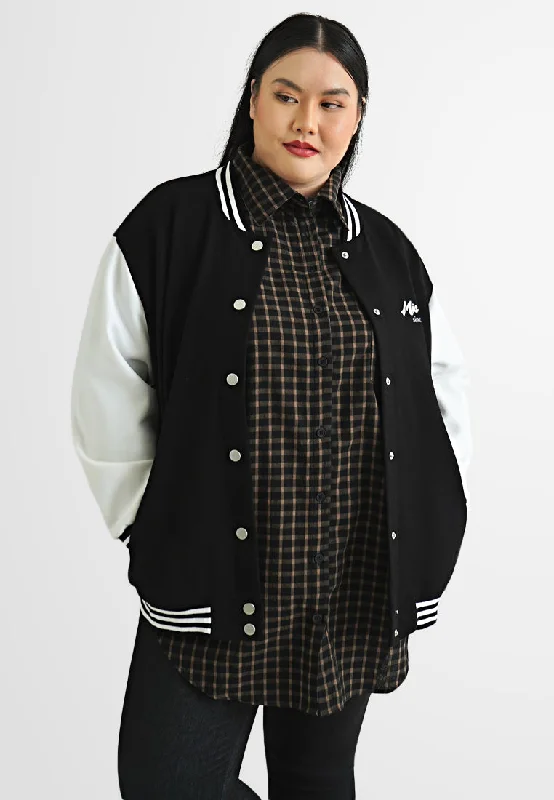 Rory Varsity Snap Button Bomber Jacket Welt Pockets Slit Pockets Flap Pockets