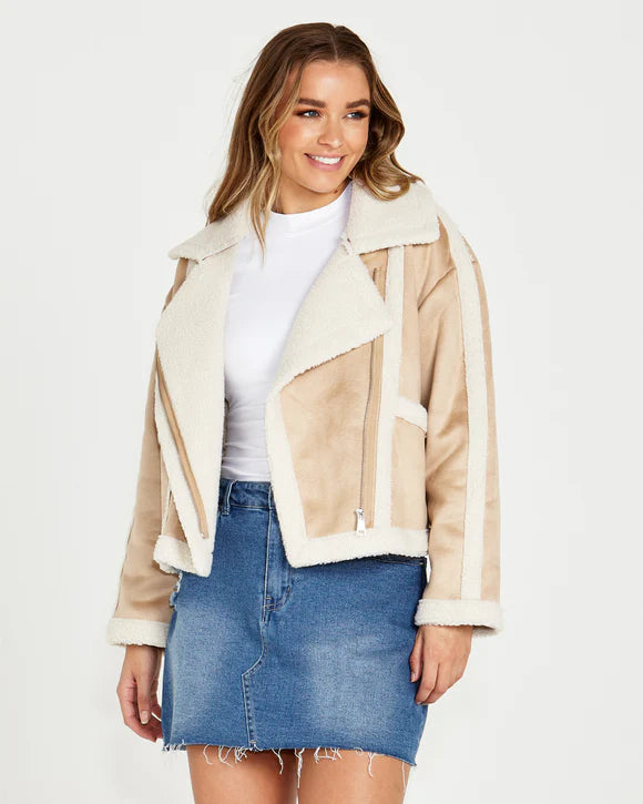 SASS ROUX SUEDE JACKET TAN/CREAM Toggled Jacket Drawstring Jacket Belted Jacket