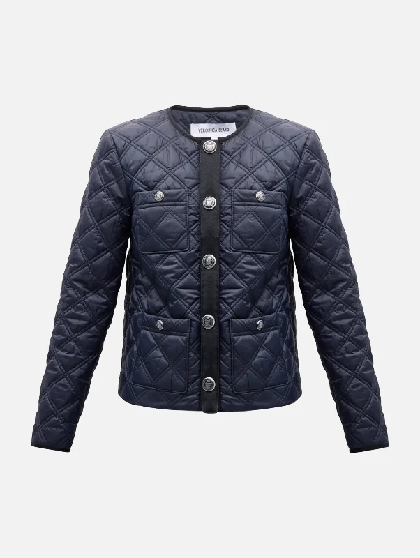 Shalia Quilted Jacket in Navy Wool Jacket Cashmere Jacket Tweed Jacket