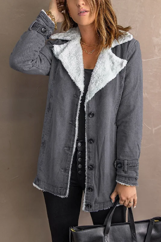 Winter Denim Jacket with Sherpa Trim Elasticated Jacket Padded Jacket Insulated Jacket