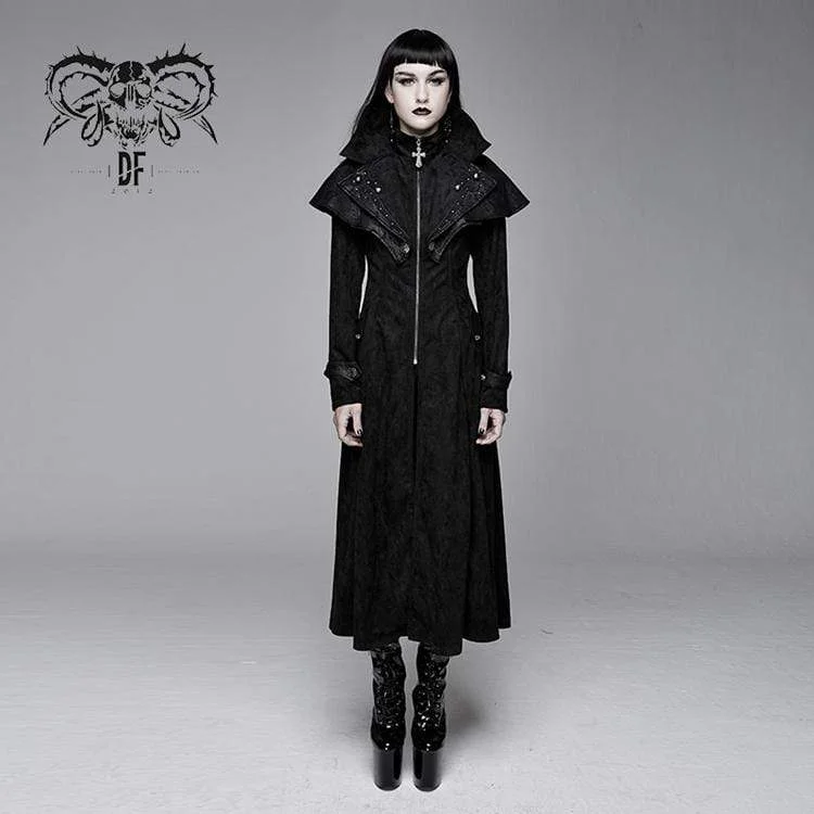 Women's Goth Cape Collar Long Jacket Zippered Jacket Buttoned Jacket Snapped Jacket