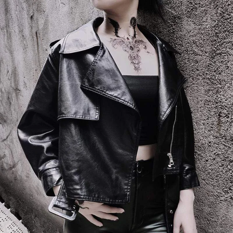 Women's Gothic Casual Faux Leather Motor Jackets With Belt Cotton Jacket Linen Jacket Terry Jacket