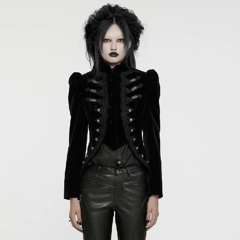 Women's Gothic Stand Collar Swallow-tailed Jacket Black Mesh Jacket Canvas Jacket Denim Jacket