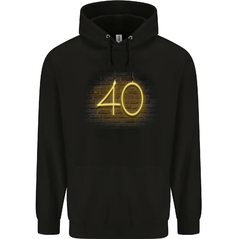 40th Birthday Neon Lights 40 Year Old Mens 80% Cotton Hoodie Hoodie with Print Artistic Unique