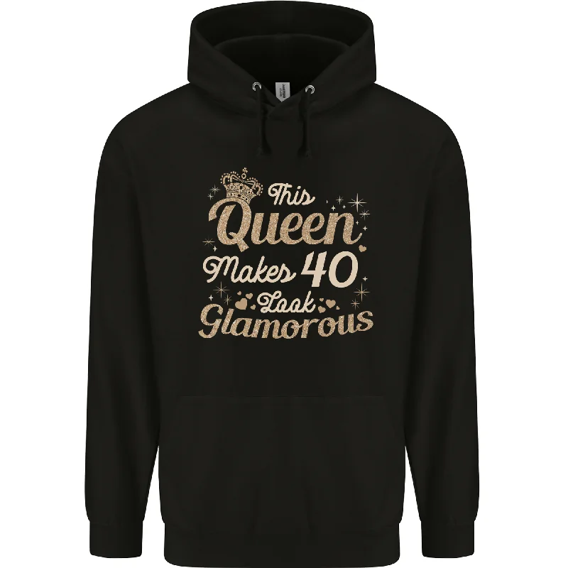 40th Birthday Queen Forty Years Old 40 Mens 80% Cotton Hoodie Hoodie with Drop Shoulder Relaxed Streetwear