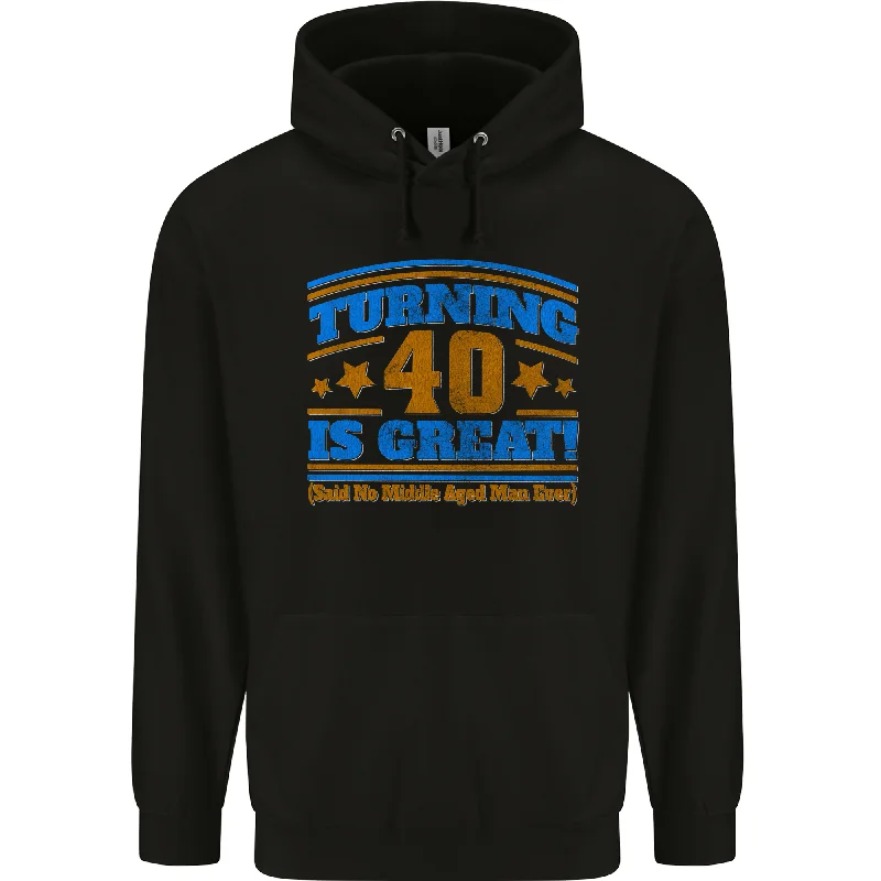 40th Birthday Turning 40 Is Great Year Old Mens 80% Cotton Hoodie Hoodie with Belted Waist Structured Tailored