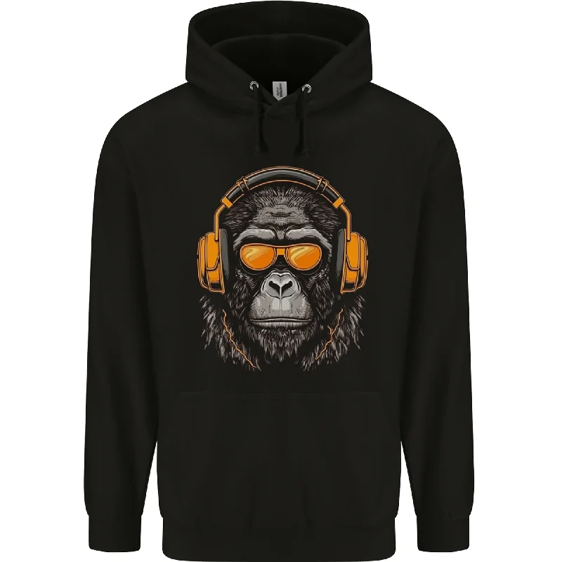 A Gorilla with Headphones Music DJ Mens 80% Cotton Hoodie Hoodie with Emblem Brand Identity A Gorilla with Headphones Music DJ Mens 80% Cotton Hoodie Hoodie with Emblem Brand Identity