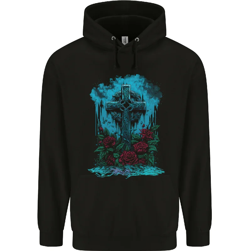 A Gothic Celtic Cross and Roses Mens 80% Cotton Hoodie Hoodie with Mesh Breathable Sporty A Gothic Celtic Cross and Roses Mens 80% Cotton Hoodie Hoodie with Mesh Breathable Sporty