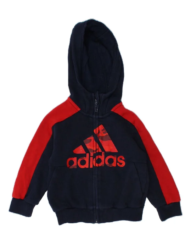 ADIDAS Baby Boys Graphic Zip Hoodie Sweater 18-24 Months Navy Blue Hoodie with Puffed Sleeves Voluminous Trendy