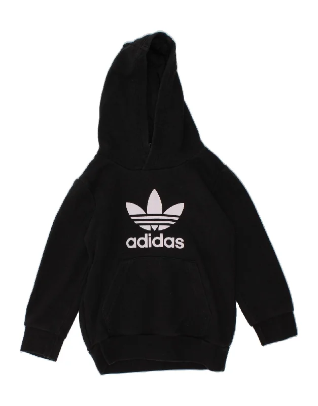 ADIDAS Boys Graphic Hoodie Jumper 2-3 Years Black Cotton Hoodie with Sequins Glamorous Eye-catching