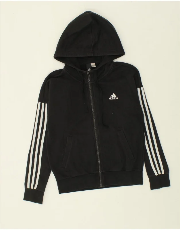 ADIDAS Boys Zip Hoodie Sweater 14-15 Years Black Hoodie with Hem Elastic Stretchable Comfortable