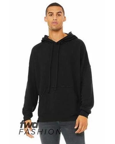 Bella + Canvas 3742C Fwd Fashion Unisex Raw Seam Hooded Sweatshirt - Black Heather Hoodie with Metallic Shiny Futuristic