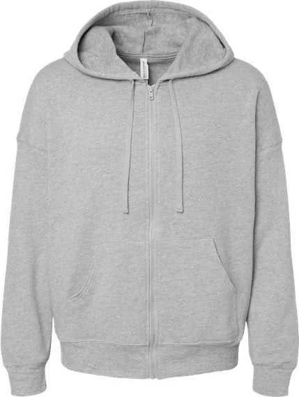 Bella + Canvas 3759 Unisex Sponge Fleece DTM Full-Zip Hoodie - Athletic Heather Hoodie with Cropped Fit Short Trendy