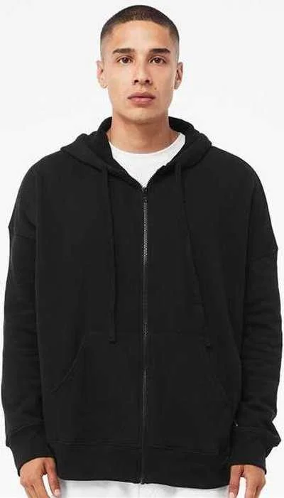 Bella + Canvas 3759 Unisex Sponge Fleece DTM Full-Zip Hoodie - Black Hoodie with Drop Shoulder Relaxed Streetwear