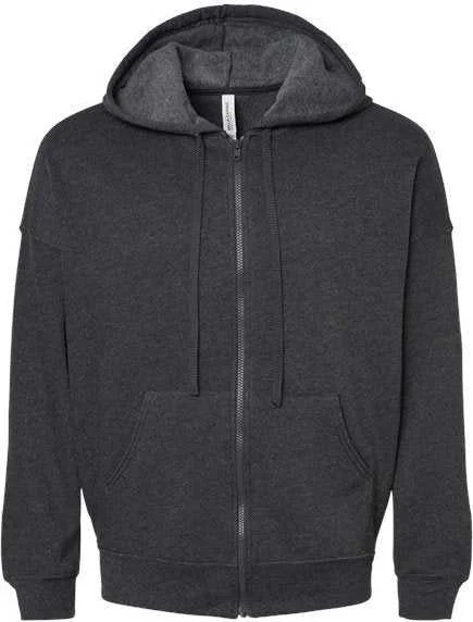 Bella + Canvas 3759 Unisex Sponge Fleece DTM Full-Zip Hoodie - Dark Gray Heather Hoodie with Rolled Sleeves Casual Relaxed