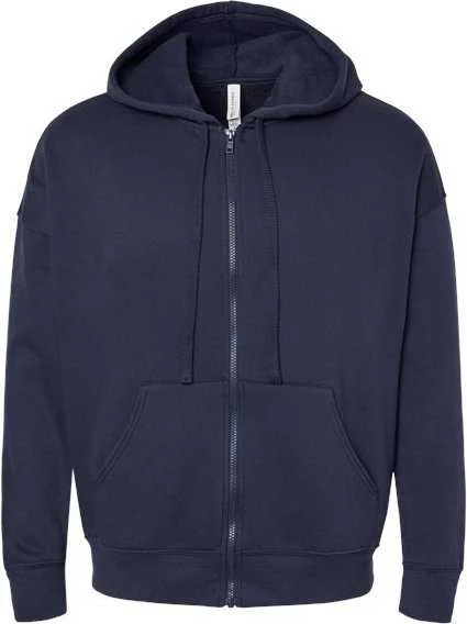 Bella + Canvas 3759 Unisex Sponge Fleece DTM Full-Zip Hoodie - Navy Hoodie with Button Placket Classic Preppy