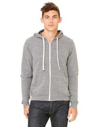 Bella + Canvas 3909 Unisex Triblend Sponge Fleece Full-Zip Hoodie - Gray Triblend Hoodie with Velcro Closure Adjustable Secure