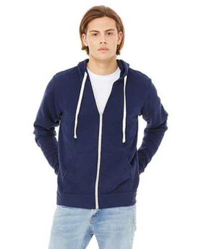 Bella + Canvas 3909 Unisex Triblend Sponge Fleece Full-Zip Hoodie - Navy Triblend Hoodie with Drawstring Waist Adjustable Fitted