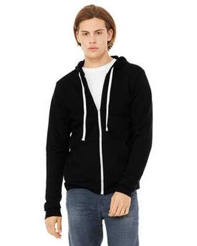 Bella + Canvas 3909 Unisex Triblend Sponge Fleece Full-Zip Hoodie - Solid Black Triblend Hoodie with Belted Waist Structured Tailored