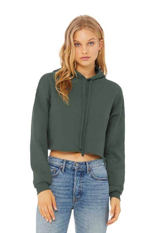 Bella + Canvas 7502 Women's Sponge Fleece Cropped Fleece Hoodie - Military Green Hoodie with Frayed Bohemian Relaxed