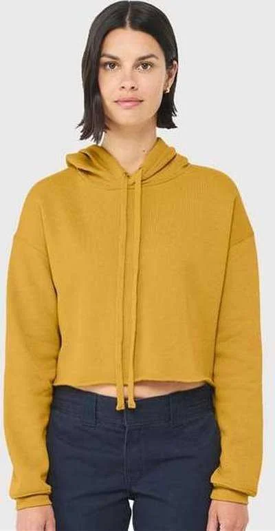 Bella + Canvas 7502 Women's Crop Fleece Hoodie - Heather Mustard Zip Hoodie Drawstring Kangaroo Pocket