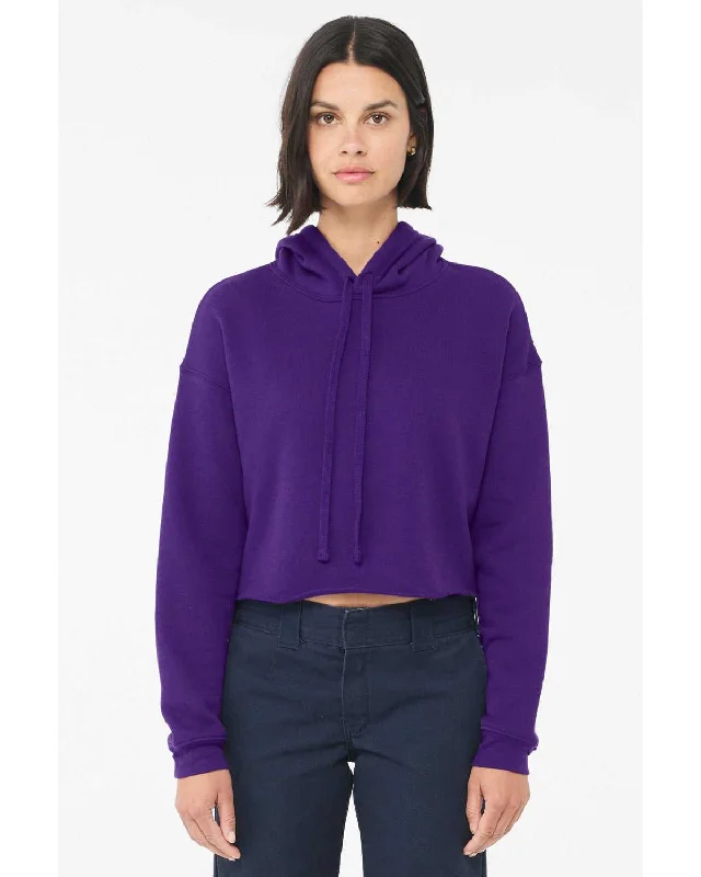 Bella + Canvas 7502 Women's Crop Fleece Hoodie - Team Purple Hoodie with Strings Custom Fit Adjustable