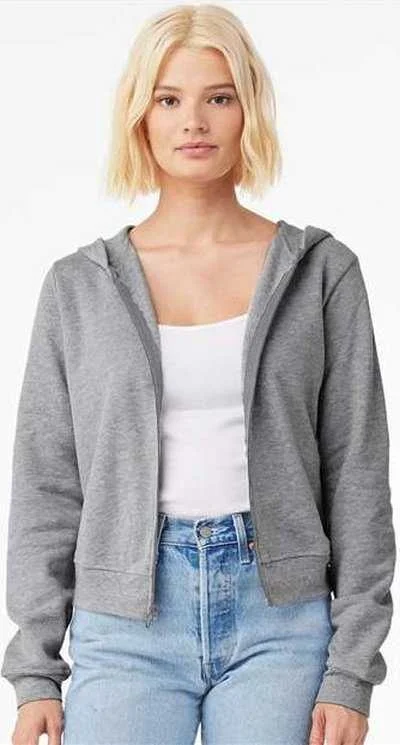 Bella + Canvas 7539 FWD Fashion Women's Sponge Fleece Full-Zip Hoodie - Athletic Heather Hoodie with Hem Raw Edge Edgy Unfinished