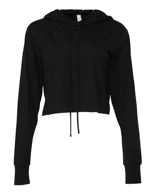 Bella + Canvas 8512 Womens Triblend Cropped Long Sleeve Hoodie - Solid Black Triblend Hoodie with Ribbed Cuffs Snug Fit Comfort