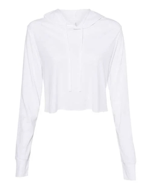 Bella + Canvas 8512 Womens Triblend Cropped Long Sleeve Hoodie - Solid White Triblend Hoodie with Button Classic Timeless