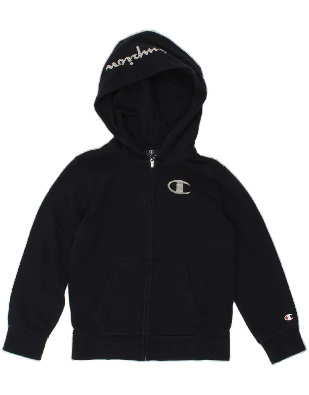 CHAMPION Boys Graphic Zip Hoodie Sweater 7-8 Years Small Navy Blue Hoodie with Toggle Buttons Decorative Unique