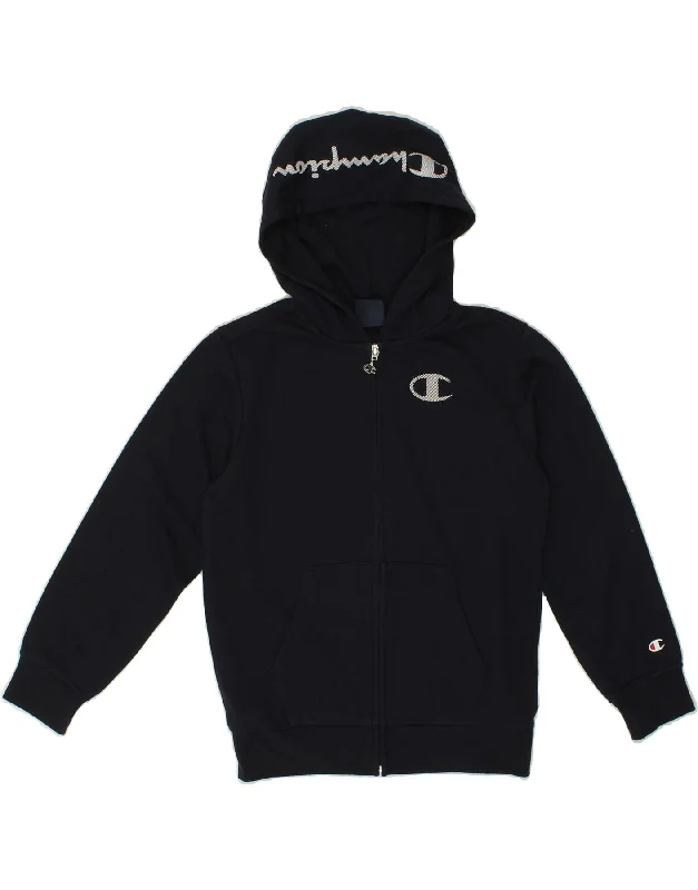 CHAMPION Boys Graphic Zip Hoodie Sweater 9-10 Years Medium Navy Blue Hoodie with Elastic Waist Stretchable Comfortable