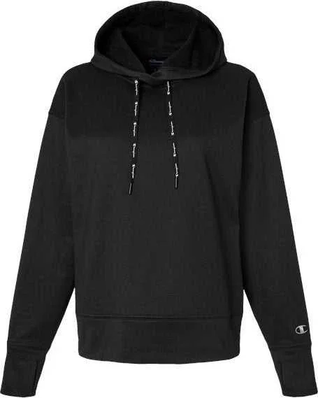 Champion CHP100 Women's Sport Hooded Sweatshirt - Black Hoodie with High-Low Hem Asymmetrical Trendy