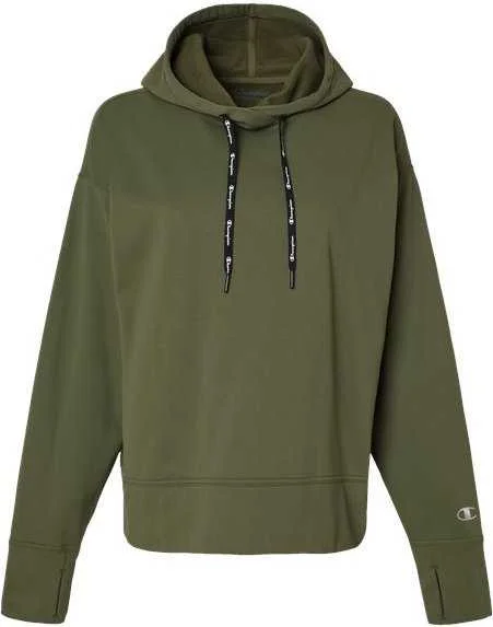 Champion CHP100 Women's Sport Hooded Sweatshirt - Fresh Olive Hoodie with Hem Detail Decorative Unique