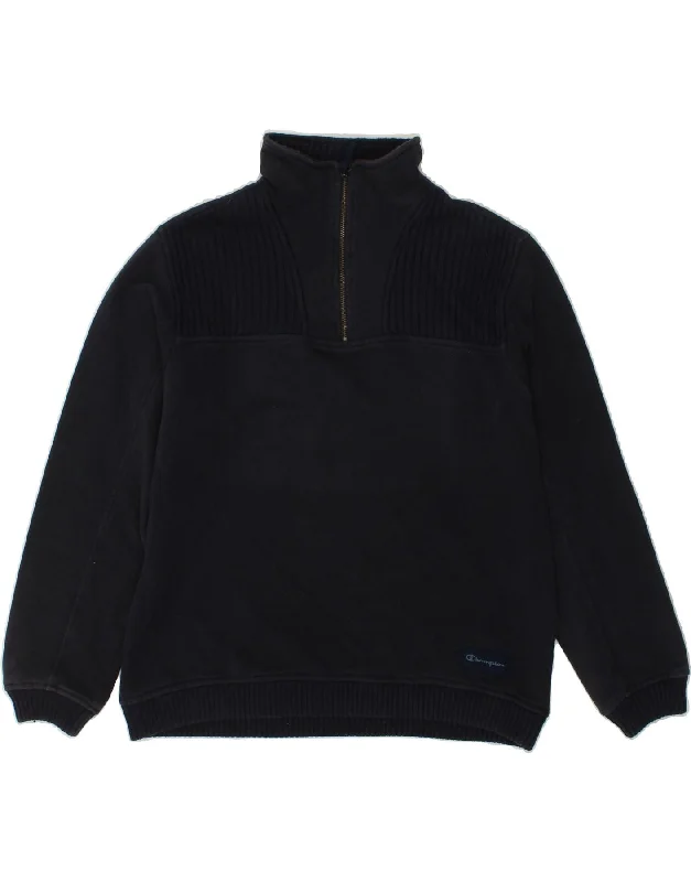 CHAMPION Mens Zip Neck Sweatshirt Jumper Medium Navy Blue Cotton Hoodie with Camouflage Military Edgy CHAMPION Mens Zip Neck Sweatshirt Jumper Medium Navy Blue Cotton Hoodie with Camouflage Military Edgy