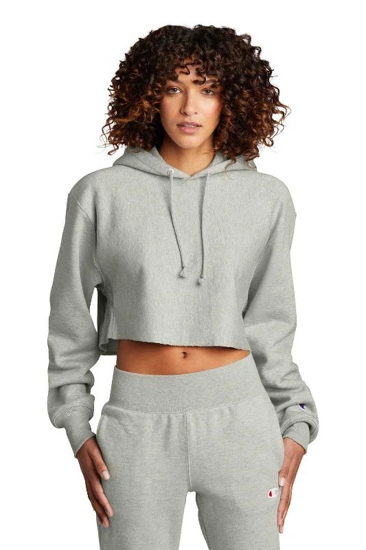 Champion RW01W Women's Reverse Weave Cropped Cut-Off Hooded Sweatshirt - Oxford Gray Hoodie Jacket Zipper Layering