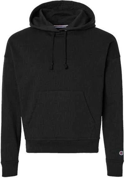 Champion S760 Women's Powerblend Hooded Sweatshirt - Black Hoodie with Ribbed Cuffs Snug Fit Comfort