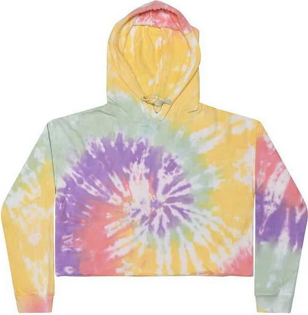 Colortone 8333 Women's Tie-Dyed Crop Hooded Sweatshirt - Zen Rainbow Hoodie with Cropped Fit Short Trendy