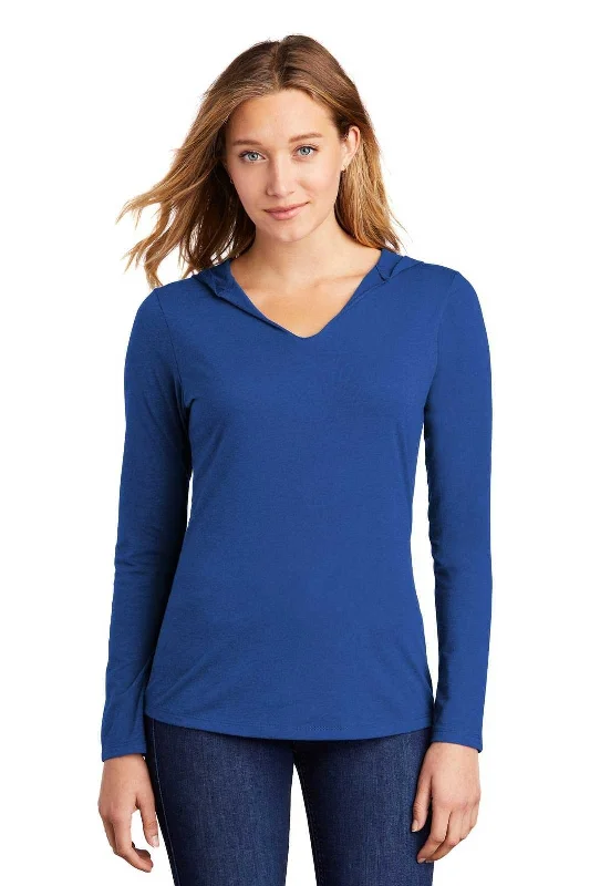 District DM139L Women's Perfect Tri Long Sleeve Hoodie - Deep Royal Hoodie with Hem Drawcord Adjustable Customizable