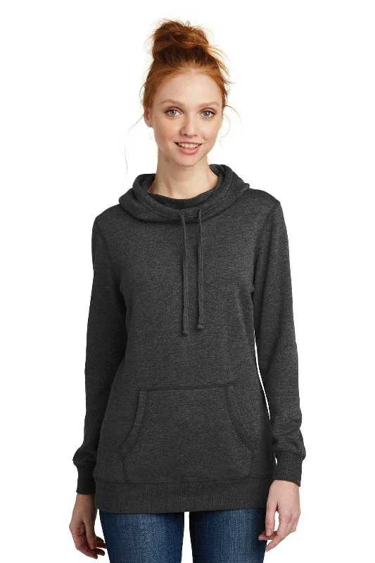 District DM493 Women's Lightweight Fleece Hoodie - Heathered Black Hoodie with Reflective Safety Nightwear