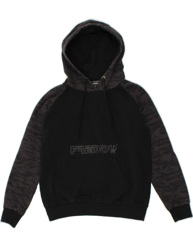 FREDDY Boys Graphic Hoodie Jumper 12-13 Years XS  Black Camouflage Cotton Hoodie with Longline Fit Extended Stylish