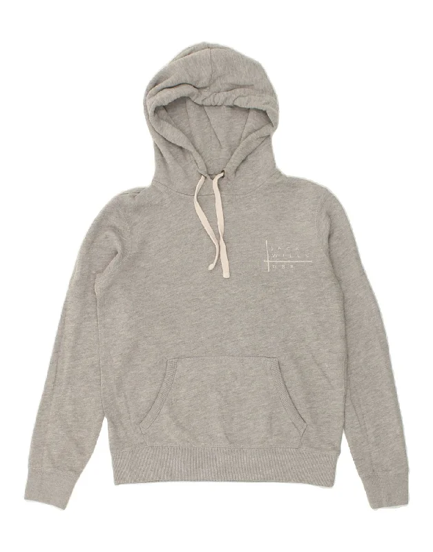 JACK WILLS Womens Oversized Graphic Hoodie Jumper UK 8 Small Grey Cotton Hoodie with Hem Elastic Stretchable Comfortable