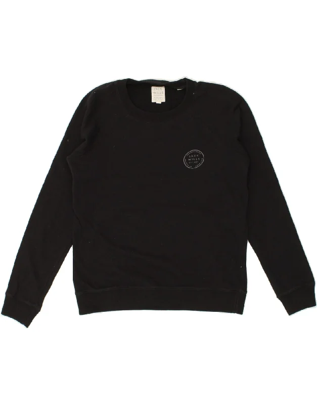 JACK WILLS Womens Sweatshirt Jumper UK14 Large Black Cotton Hoodie with Velcro Closure Adjustable Secure