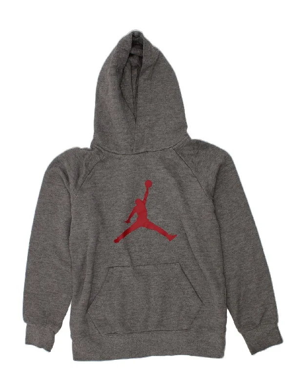 JORDAN Boys Graphic Hoodie Jumper 10-11 Years Medium Grey Cotton Hoodie with Metallic Shiny Futuristic